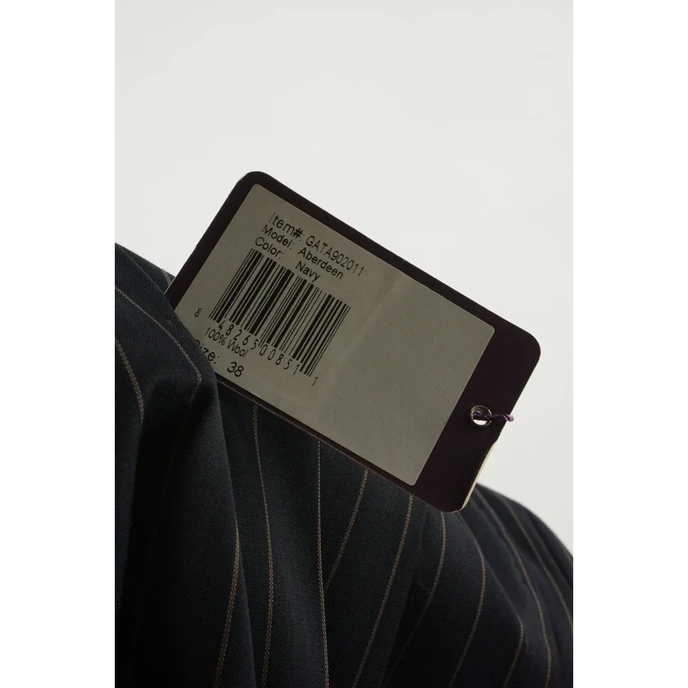 New Aristo 18 Aberdeen Men's 38 Unhemmed Navy Blue Tan Stripe Wool Dress Pants